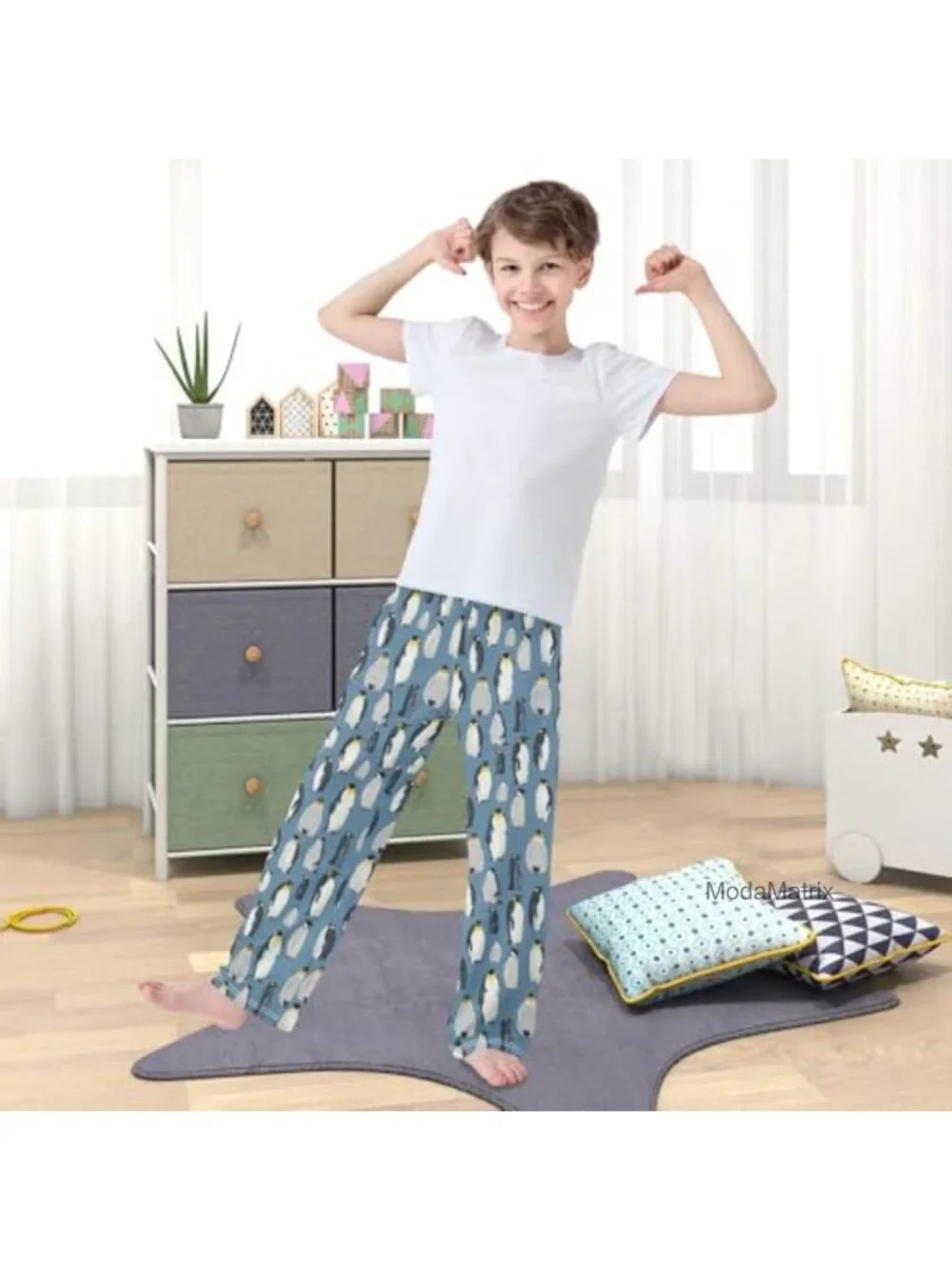 Cartoon Shark Pajama Pants with Pockets, Lounge & Sleepwear, Drawstring